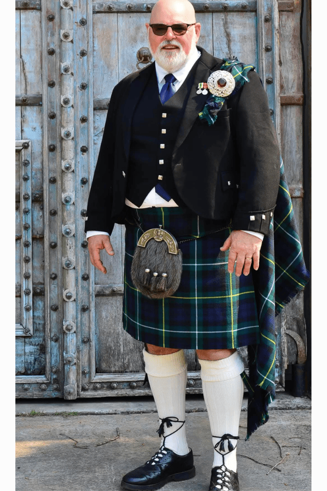 Scottish wedding outfit with jacket and sporran