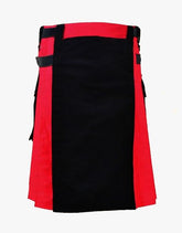 HYBRID KILT IN BLACK AND RED WITH LEATHER STRAPS - scottish kilt jacket