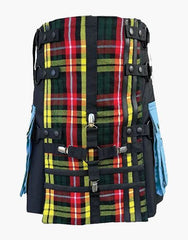 HYBRID KILT IN BLACK AND BUCHANAN WITH LIGHT BLUE POCKETS - scottish kilt jacket