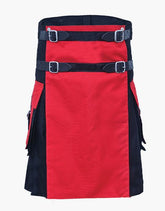 Two-tone utility kilt in black and red with detachable apron - Scottish Kilt Jacket™ USA-UK
