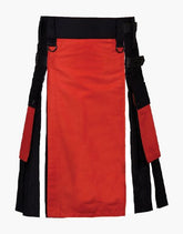 HYBRID KILT IN BLACK AND WHITE WITH A RED APRON - scottish kilt jacket
