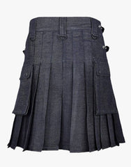 Active Men in Black Denim Kilt - Scottish Kilt Jacket™ USA-UK