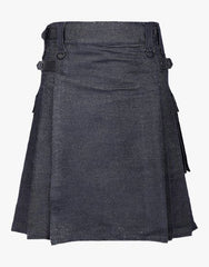 Active Men in Black Denim Kilt - Scottish Kilt Jacket™ USA-UK