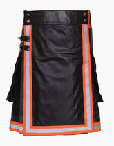 KILT OF BLACK FIREFIGHTER LEATHER - Scottish Kilt Jacket™ USA-UK