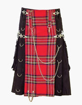 HYBRID KILT IN BLACK GOTHIC DESIGN WITH ROYAL STEWART APRON - Scottish Kilt Jacket™ USA-UK