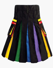 HYBRID BLACK RAINBOW KIT WITH DETACHABLE APRON - scottish kilt jacket