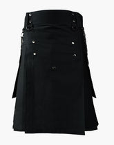 Elegant black utility kilt with a sophisticated design - Scottish Kilt Jacket™ USA-UK