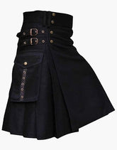 Utility Kilt in Black with Buckle Straps - Scottish Kilt Jacket™ USA-UK