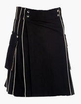 Utility kilt in black with white outline - Scottish Kilt Jacket™ USA-UK