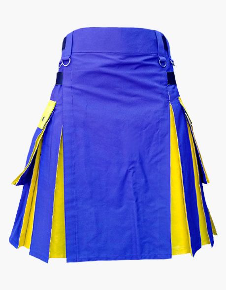 NEW HYBRID KILT IN TWO TONES, BLUE AND YELLOW - scottish kilt jacket