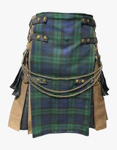 TARTAN APRON IN BLACK AND BROWN GOTHIC HYBRID KILT WITH A BLACK WATCH - scottish kilt jacket