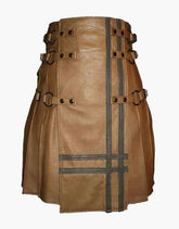Gothic-style brown leather kilt - Scottish Kilt Jacket™ USA-UK