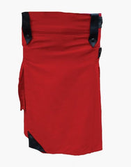 ELEGANT RED UTILITY KILT WITH BELT LOOPS AND LEATHER STRAPS - Scottish Kilt Jacket™ USA-UK