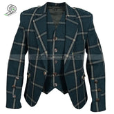 Green Argyll Jacket Made Of 100% Pure Wool With Vest And Waistcoat Tweed Kilt Jackets
