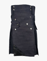 DENIM KILT WITH HEAVY DUTY LEATHER - Scottish Kilt Jacket™ USA-UK