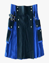 MEN'S DETACHABLE POCKET UTILITY KILT IN BLACK AND BLUE - Scottish Kilt Jacket™ USA-UK