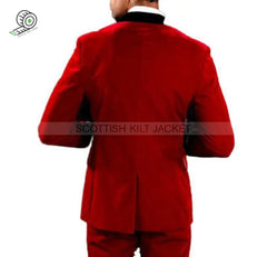 Men’s Red Velvet Wedding Blazers Smoking Jackets