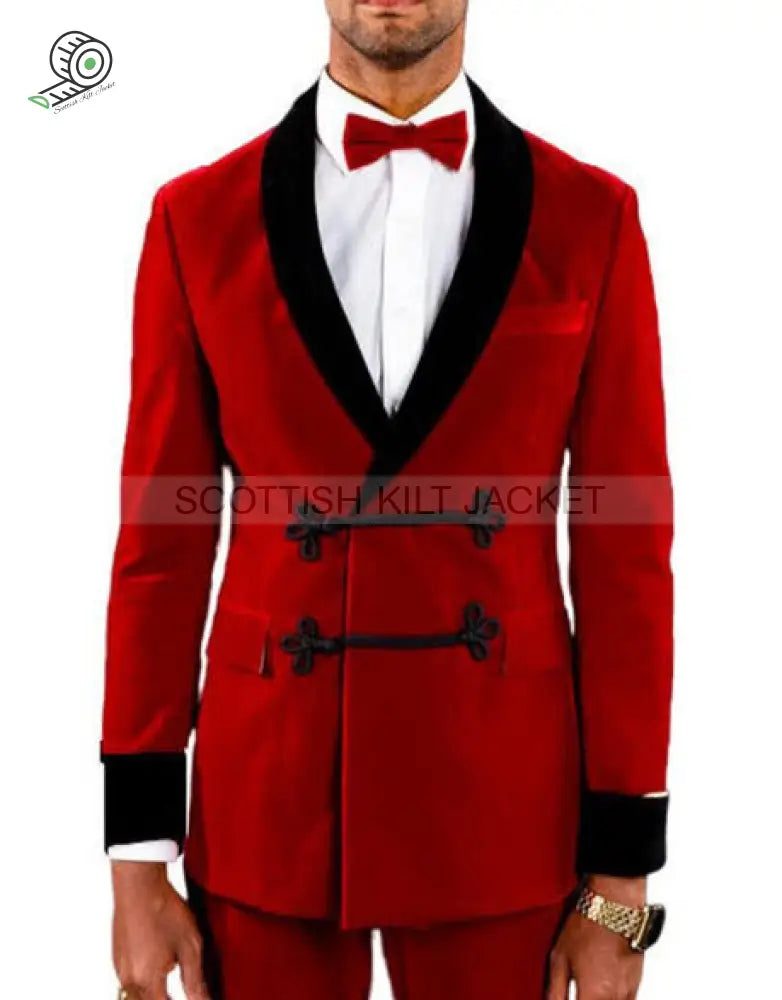 Men’s Red Velvet Wedding Blazers Smoking Jackets