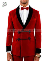 Men’s Red Velvet Wedding Blazers Smoking Jackets