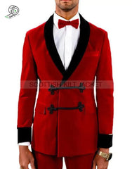 Men’s Red Velvet Wedding Blazers Smoking Jackets