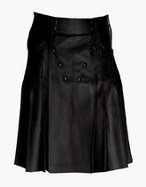 MEN'S KILT IN BLACK PLEATED LEATHER - Scottish Kilt Jacket™ USA-UK