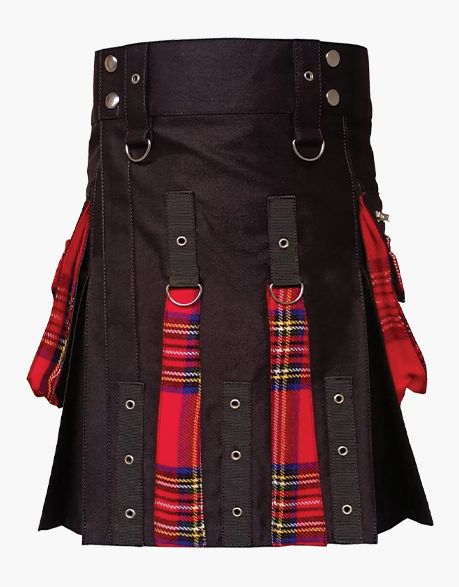 HYARRID KILT, MODERN BLACK AND ROYAL STEWART TARTAN - scottish kilt jacket
