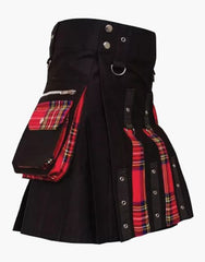 HYARRID KILT, MODERN BLACK AND ROYAL STEWART TARTAN - scottish kilt jacket