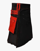 Utility Kilt in Black with Red Straps - Scottish Kilt Jacket™ USA-UK