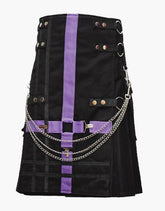 NEW FASHION HYBRID TWO-TONE UTILITY KILT IN BLACK AND PURPLE - Scottish Kilt Jacket™ USA-UK