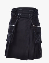 DETACHABLE POCKETS AND A MODERN BLACK GOTHIC UTILITY KILT - Scottish Kilt Jacket™ USA-UK
