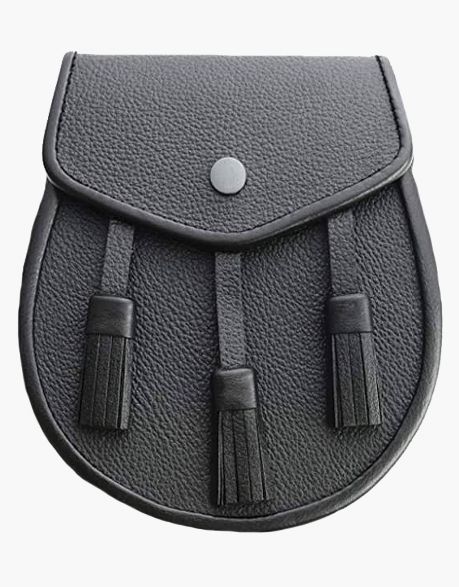 REAL SPORRAN IN BLACK LEATHER - Scottish Kilt Jacket™ USA-UK