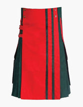 TWO-TONE KILT IN RED AND BLACK WITH DETACHABLE APRON - Scottish Kilt Jacket™ USA-UK