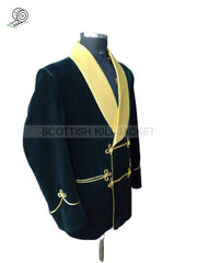 Stylish Green Velvet Coat With Gold Lapels Smoking Jackets