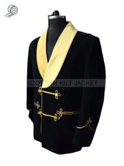 Stylish Green Velvet Coat With Gold Lapels Smoking Jackets