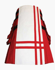 Stylish utility kilt in red and white with two tones - Scottish Kilt Jacket™ USA-UK