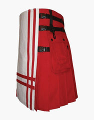 Stylish utility kilt in red and white with two tones - Scottish Kilt Jacket™ USA-UK