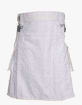 UTILITY KILT IN WHITE WITH LEATHER STRAPS - Scottish Kilt Jacket™ USA-UK