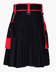 Two-tone utility kilt in black and red with chains - Scottish Kilt Jacket™ USA-UK