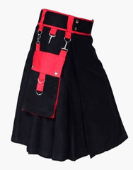 Two-tone utility kilt in black and red with chains - Scottish Kilt Jacket™ USA-UK