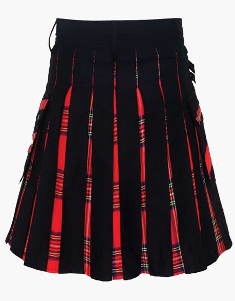 CROSS-STRIPS HYBRID TARTAN KILT IN BLACK AND ROYAL STEWART COLOR - scottish kilt jacket