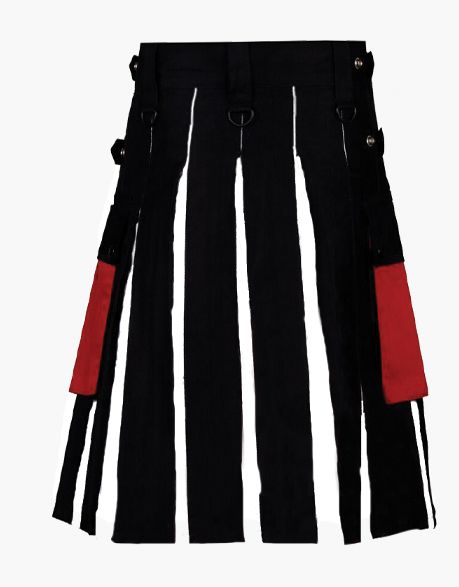 HYBRID KILT IN BLACK AND WHITE WITH A RED APRON - scottish kilt jacket