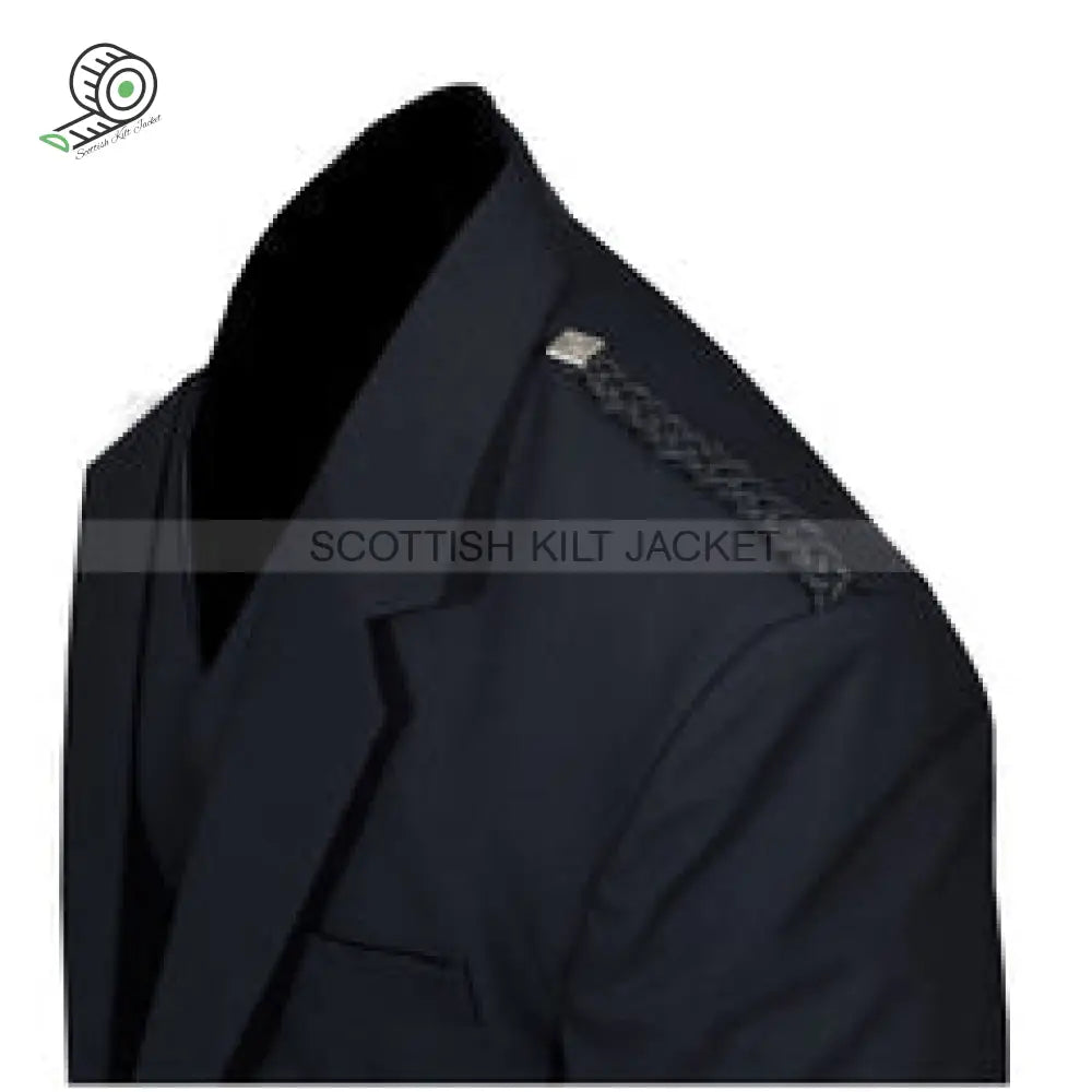 Black Barathea Wool Argyll Jacket With Five Button Vest And Gauntlet-Style Cuffs Tweed Kilt Jackets