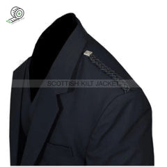 Black Barathea Wool Argyll Jacket With Five Button Vest And Gauntlet-Style Cuffs Tweed Kilt Jackets