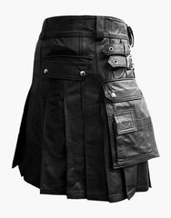 KILT IN BLACK LEATHER - Scottish Kilt Jacket™ USA-UK