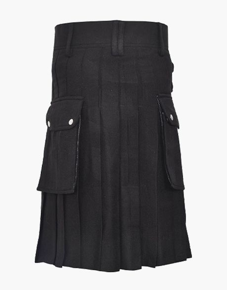 BLACK PLAIN TARTAN UTILITY KILT - scottish kilt jacket