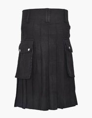BLACK PLAIN TARTAN UTILITY KILT - scottish kilt jacket