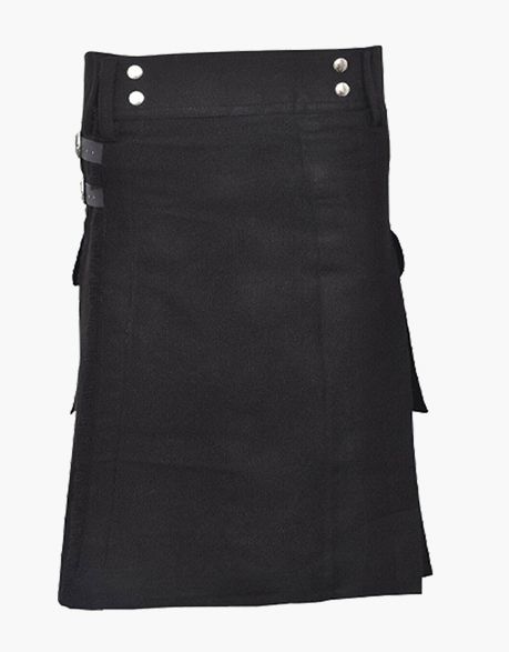 BLACK PLAIN TARTAN UTILITY KILT - scottish kilt jacket
