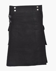 BLACK PLAIN TARTAN UTILITY KILT - scottish kilt jacket