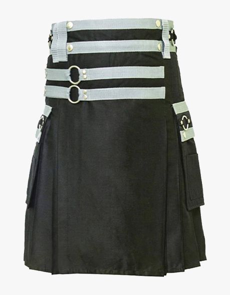 Elegant Black Utility Kit with White Nylons - Scottish Kilt Jacket™ USA-UK