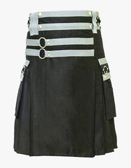 Elegant Black Utility Kit with White Nylons - Scottish Kilt Jacket™ USA-UK